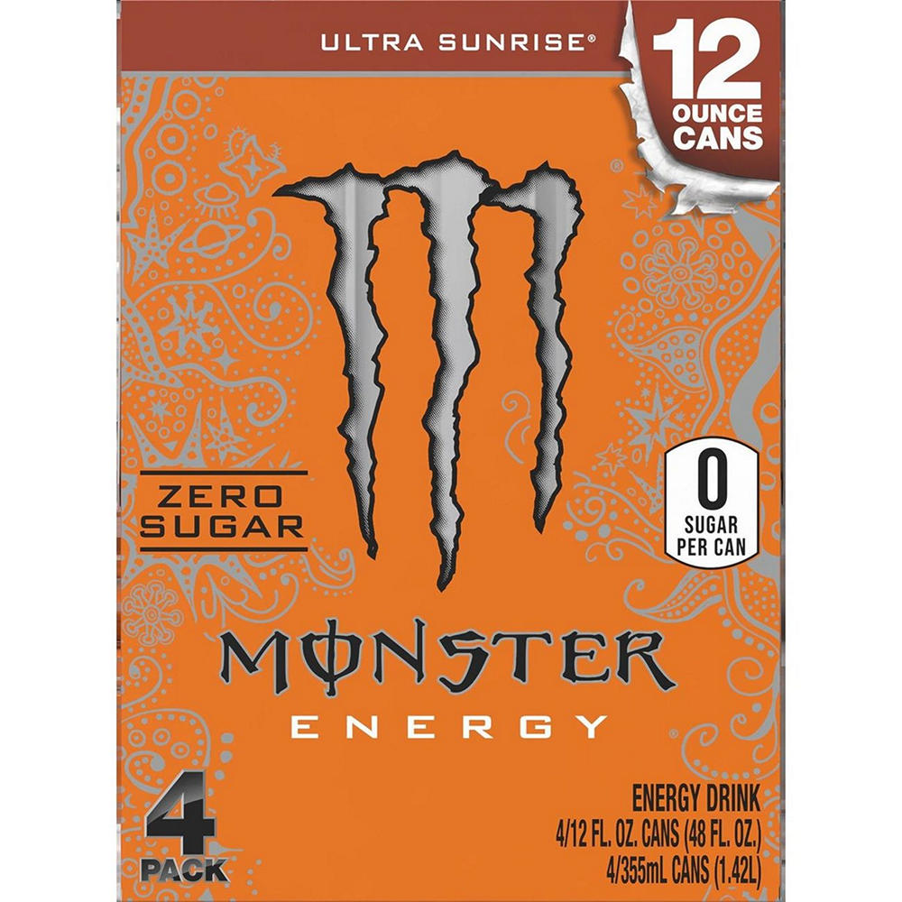 Monster Energy Zero Sugar Ultra Sunrise Energy Drink 4 pk Cans, 12 oz