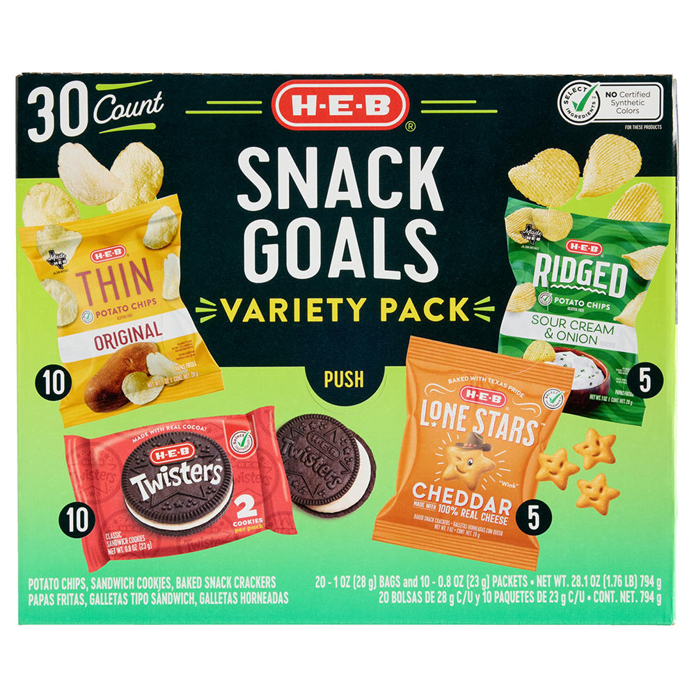 H-E-B Snack Goals Chips Cookies Crackers Variety Pack, 30 ct