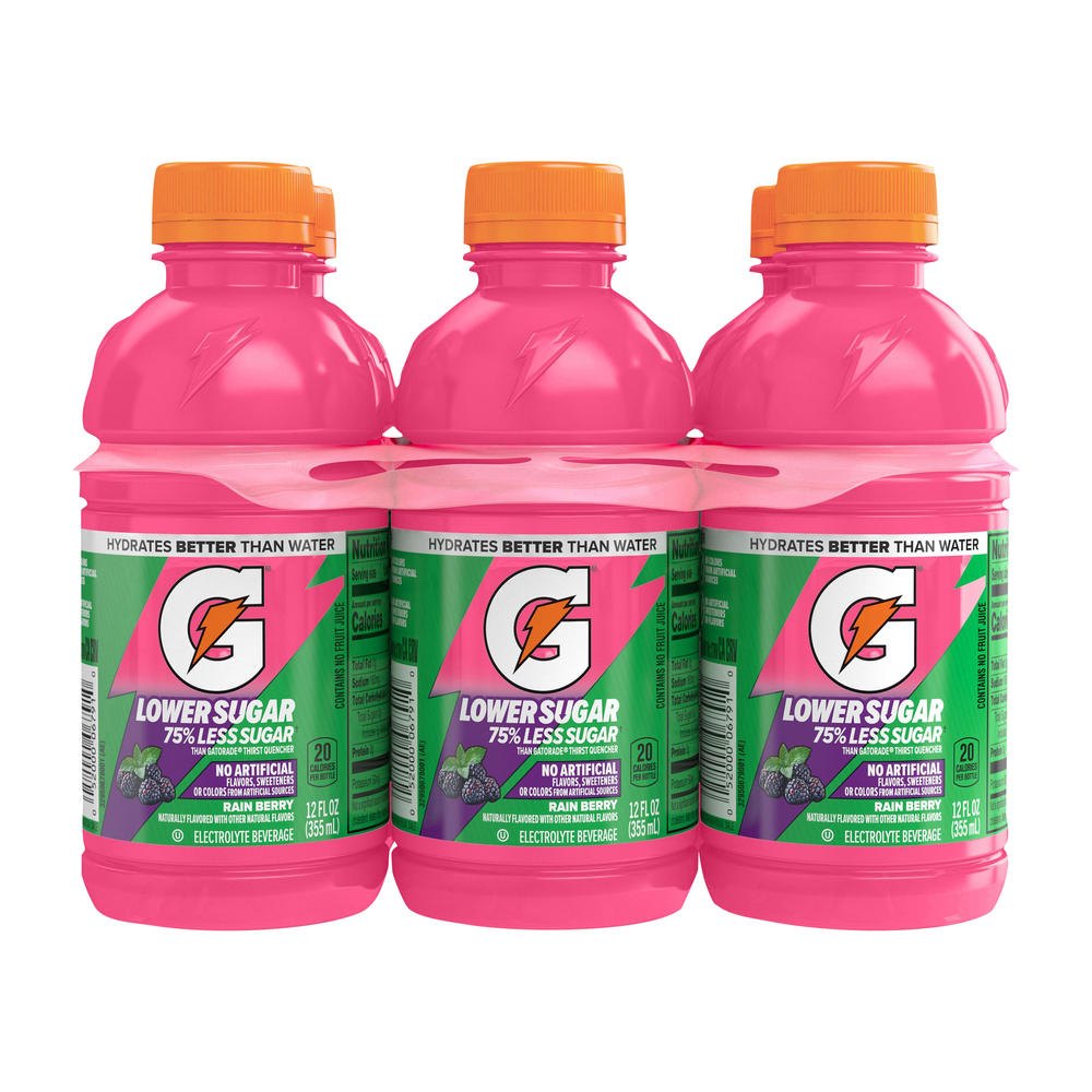 Gatorade Lower Sugar Rain Berry Electrolyte Sports Drink 6 pk Bottles, 12 oz