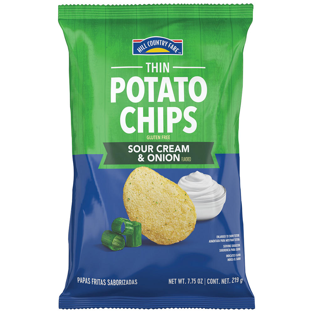 Hill Country Fare Thin Potato Chips - Sour Cream & Onion, 7.75 oz