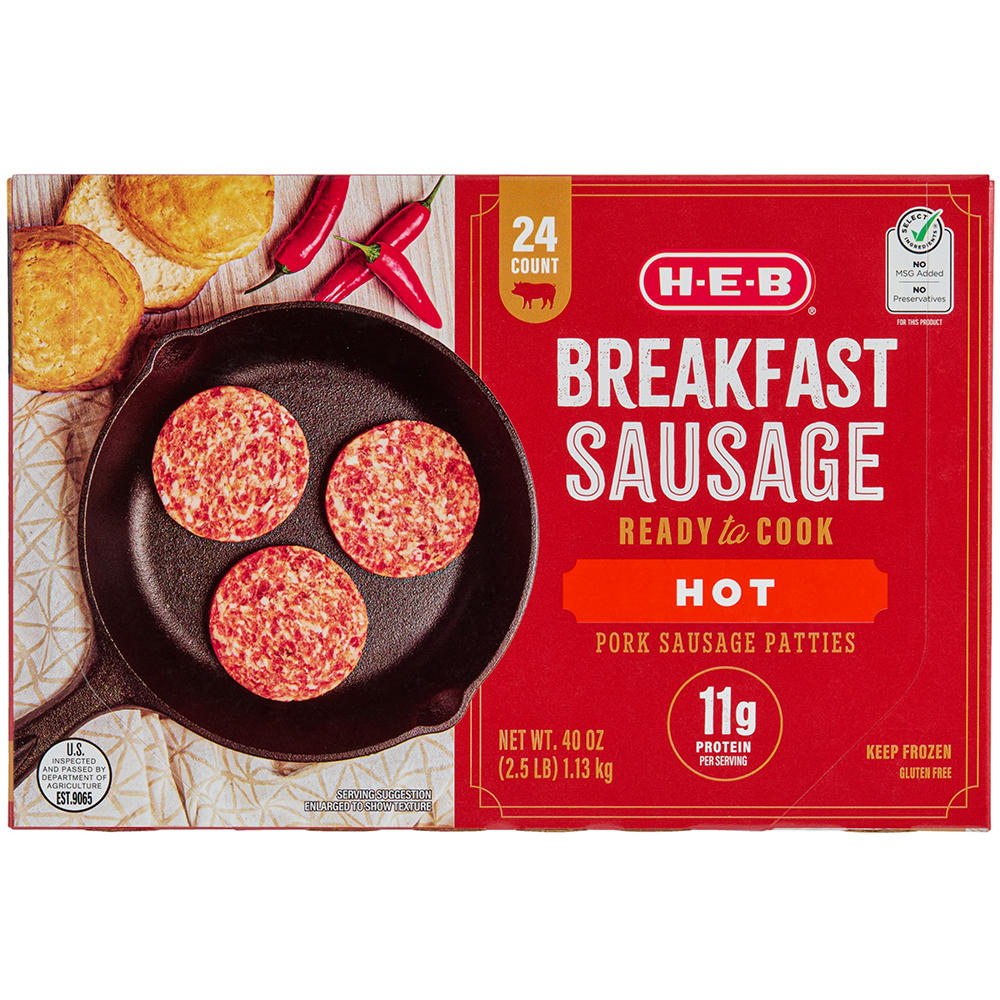 H-E-B Breakfast Sausage Patties - Hot, 24 ct