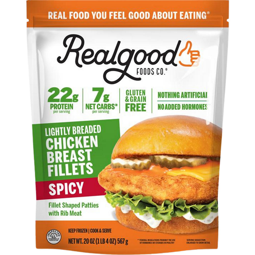 Real Good Foods Co. Frozen Lightly Breaded Chicken Spicy Fillets, 20 oz