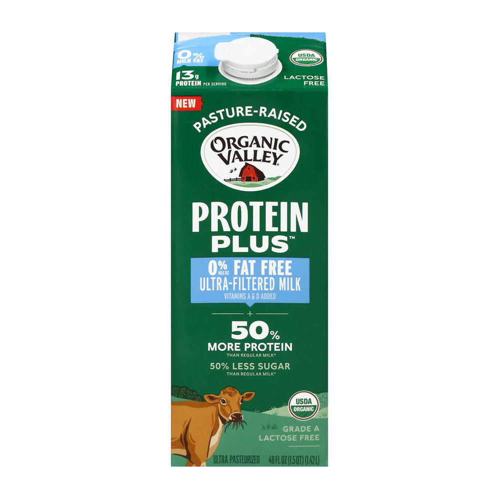 Organic Valley Protein Plus Fat Free Lactose Free Milk, 48 oz