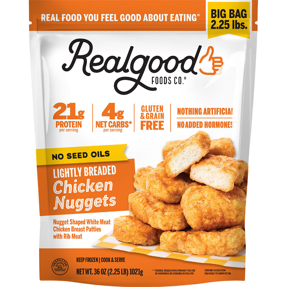 Real Good Foods Co. Frozen Lightly Breaded Chicken Nuggets - Big Bag, 36 oz