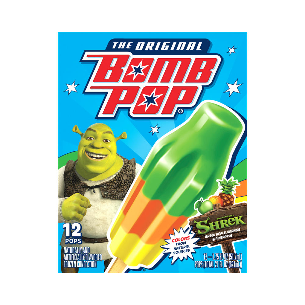 Bomb Pop Shrek Green Apple, Orange & Pineapple Ogre Pops, 12 ct