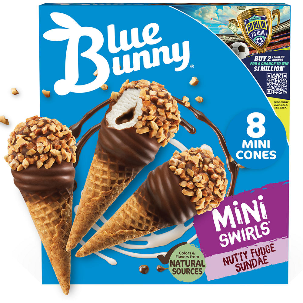 Blue Bunny Mini Swirls Nutty Fudge Sundae Cones, 8 ct