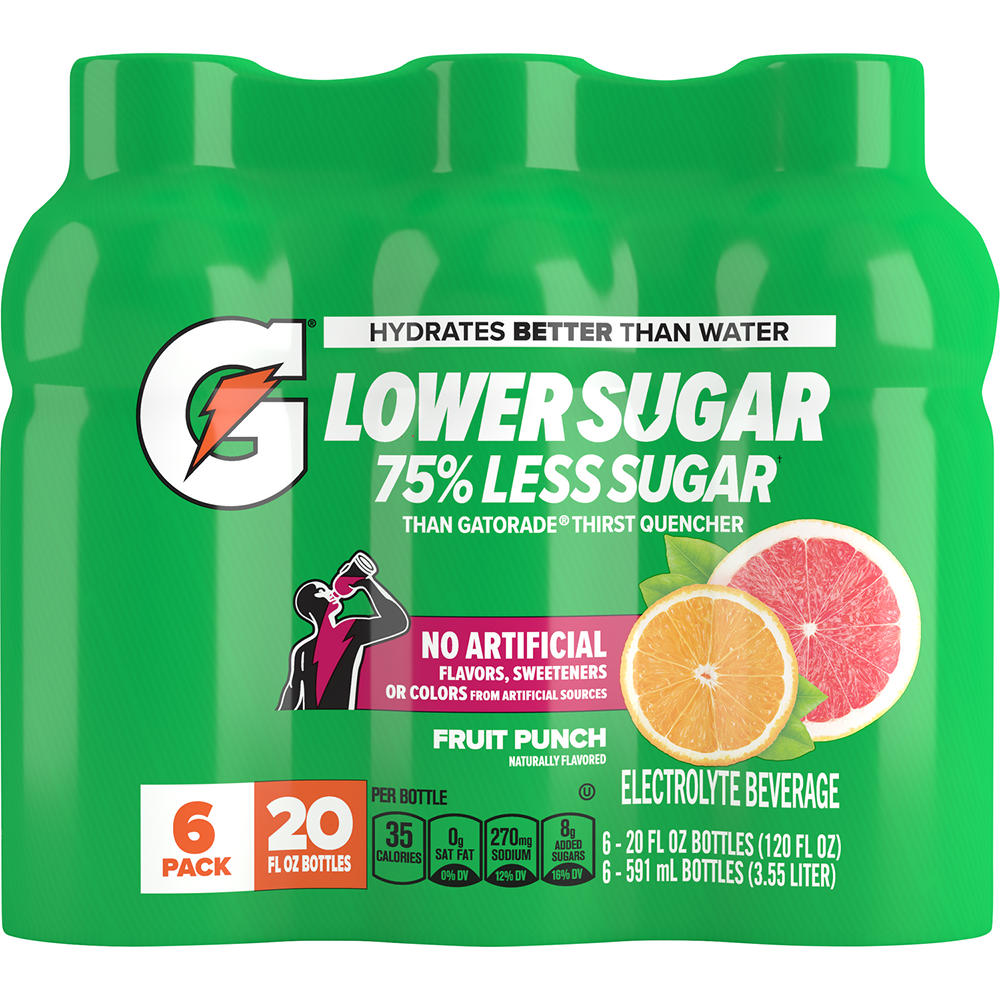 Gatorade Lower Sugar Fruit Punch Electrolyte Beverage 6 pk Bottles, 20 oz
