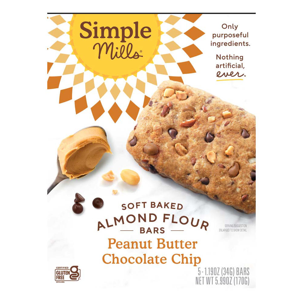 Simple Mills Soft Baked Almond Flour Bars - Peanut Butter Chocolate Chip, 5 ct