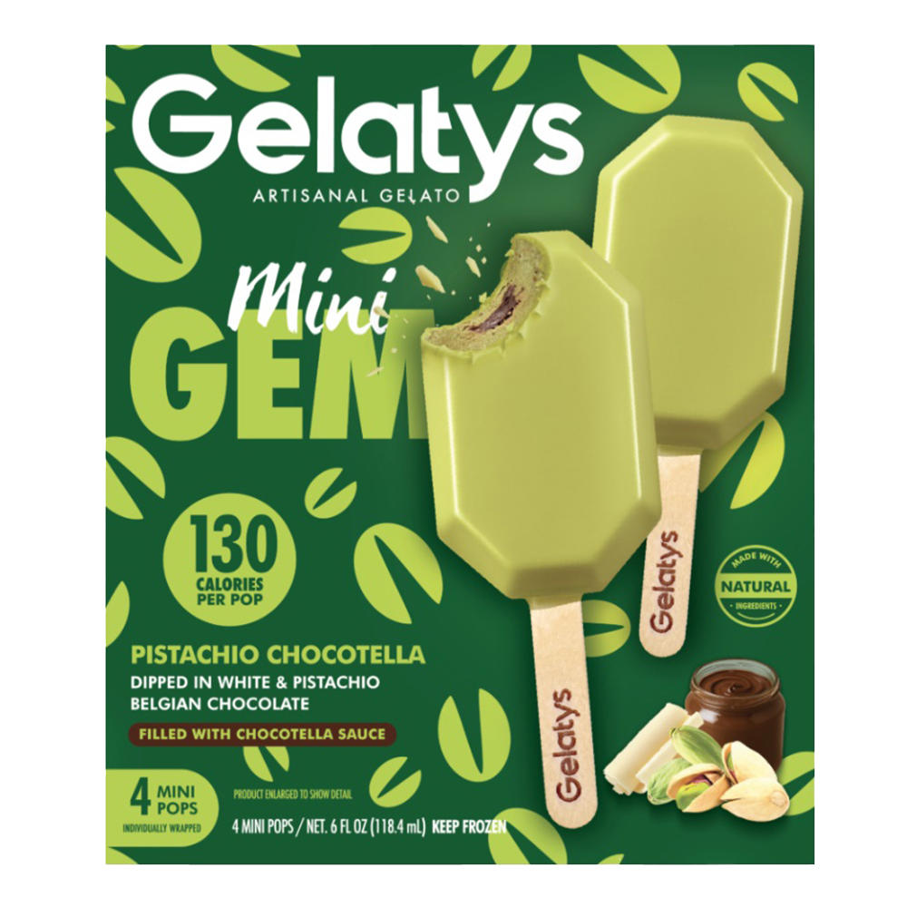 Gelatys Mini Gem Pistachio Chocotella Pops, 4 ct