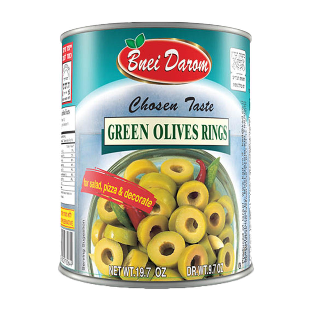 Bnei Darom Kosher Green Olive Rings, 19.7 oz