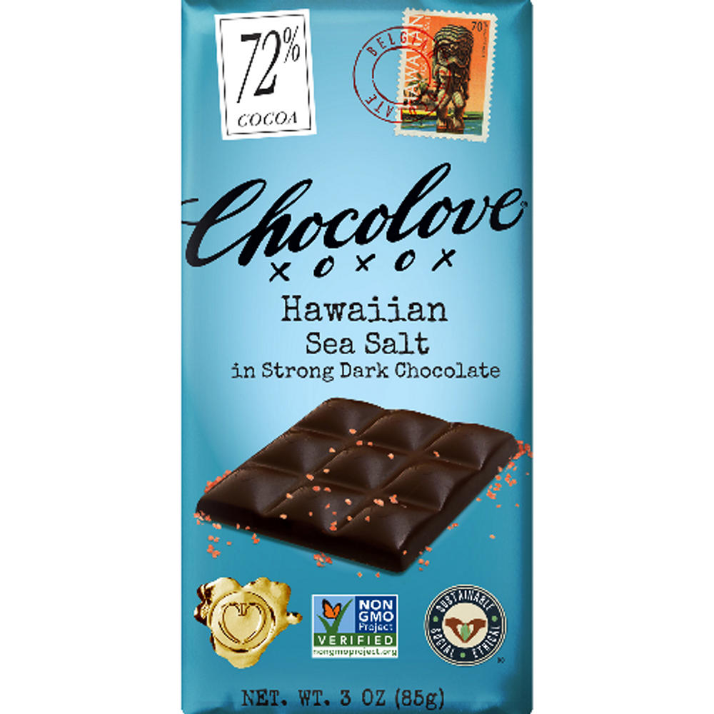 Chocolove Hawaiian Sea Salt 72% Cocoa Dark Chocolate Bar, 3 oz