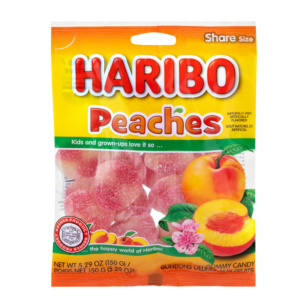 Haribo Kosher Gummi Peaches Share Size Bag, 5.29 oz