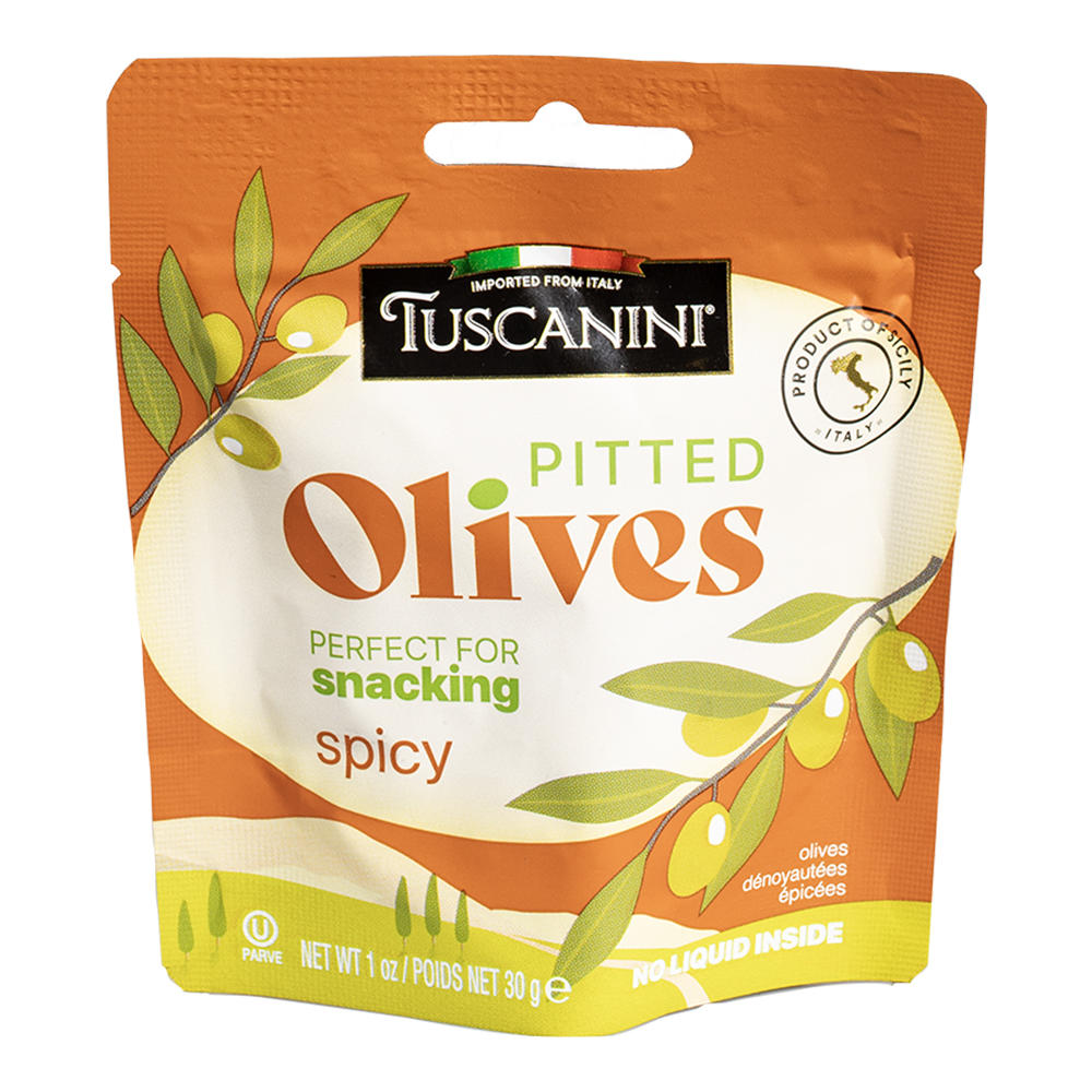 Tuscanini Kosher Spicy Pitted Olives, 1 oz