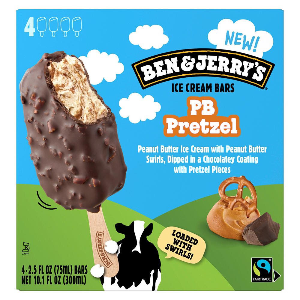 Ben & Jerry's Peanut Butter Pretzel Ice Cream Bars, 4 ct