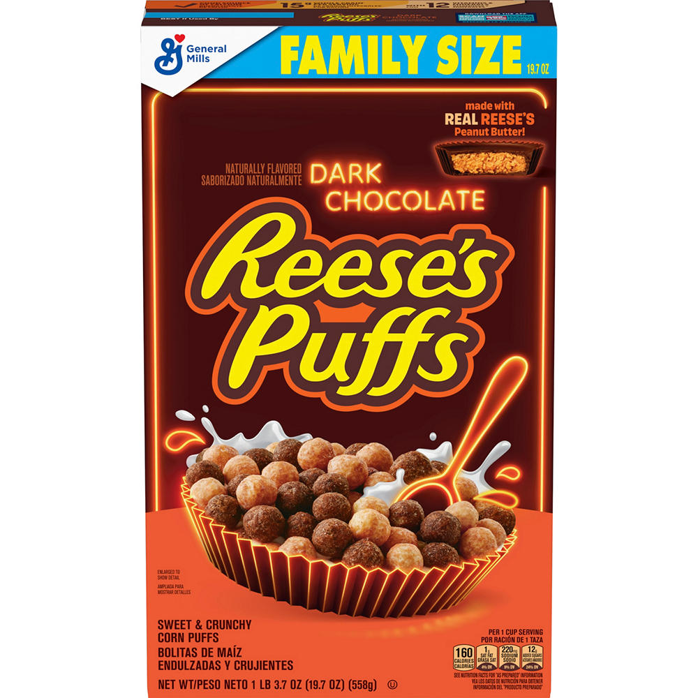 General Mills Reese's Puffs Dark Chocolate Cereal - Family Size, 19.7 oz