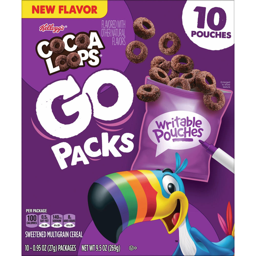 Kellogg's Cocoa Loops Go Pack Cereal Pouches, 10 ct