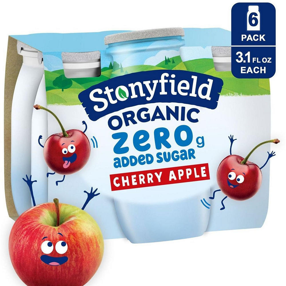 Stonyfield Organic Kids Zero Added Sugar Smoothie 6 pk Bottles - Cherry Apple, 3.1 oz