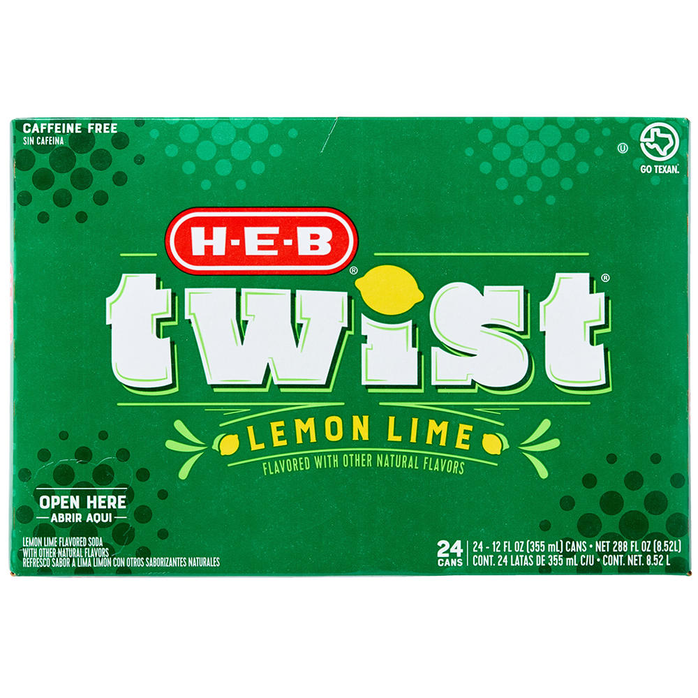 H-E-B Twist Lemon Lime Soda 24 pk Cans, 12 oz