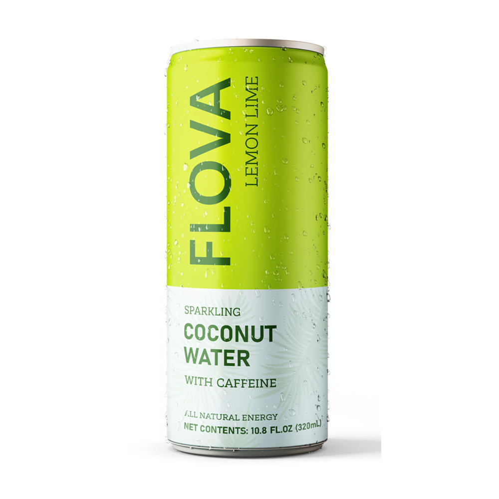 Flova Lemon Lime Sparkling Caffeinated Coconut Water, 10.8 oz