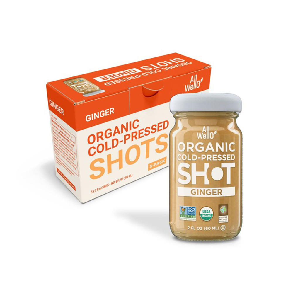 AllWellO Organic Cold Pressed Ginger Shots, 3 ct