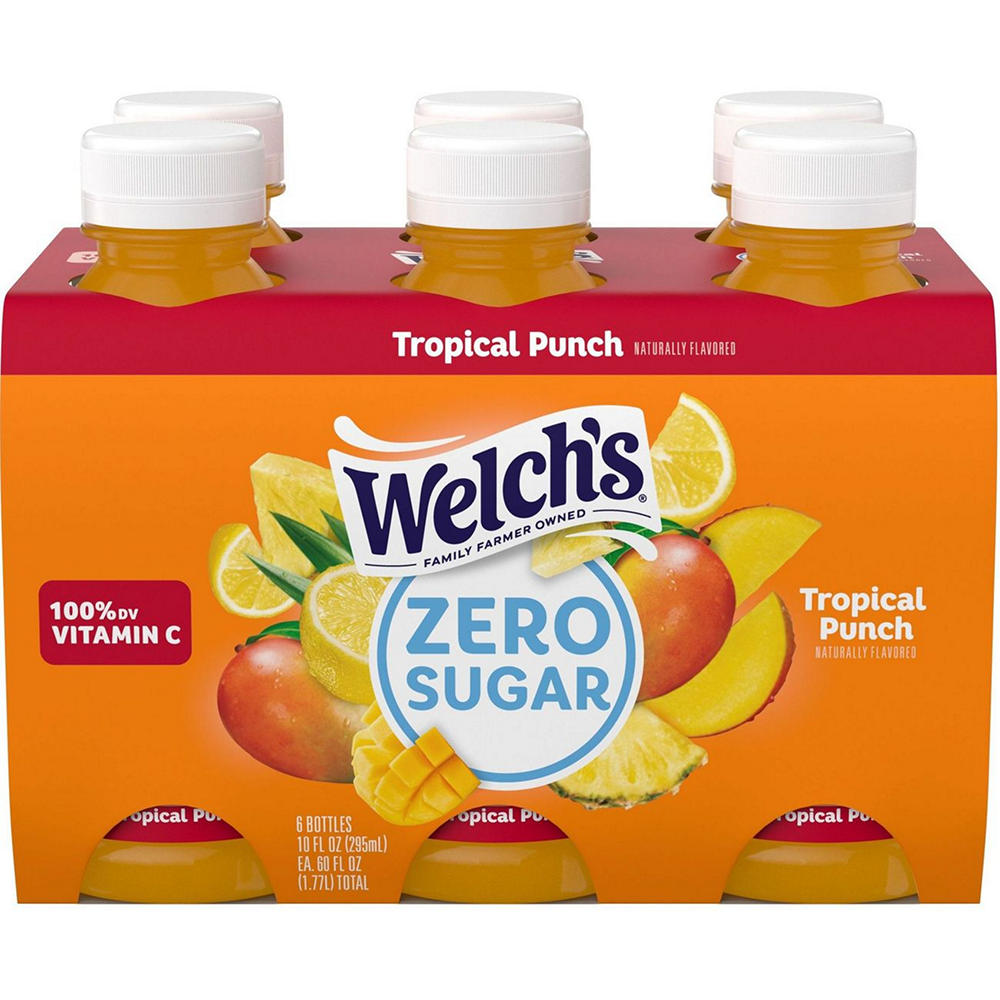 Welch's Zero Sugar Tropical Punch Drink Bottles, 6 pk, 10 oz