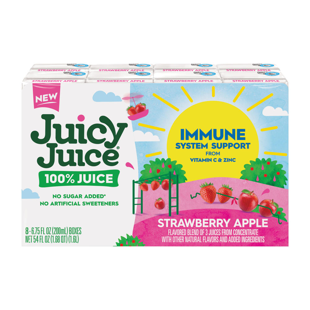 Juicy Juice Strawberry Apple Immune System Support 100% Juice 8 pk Boxes, 6.75 oz
