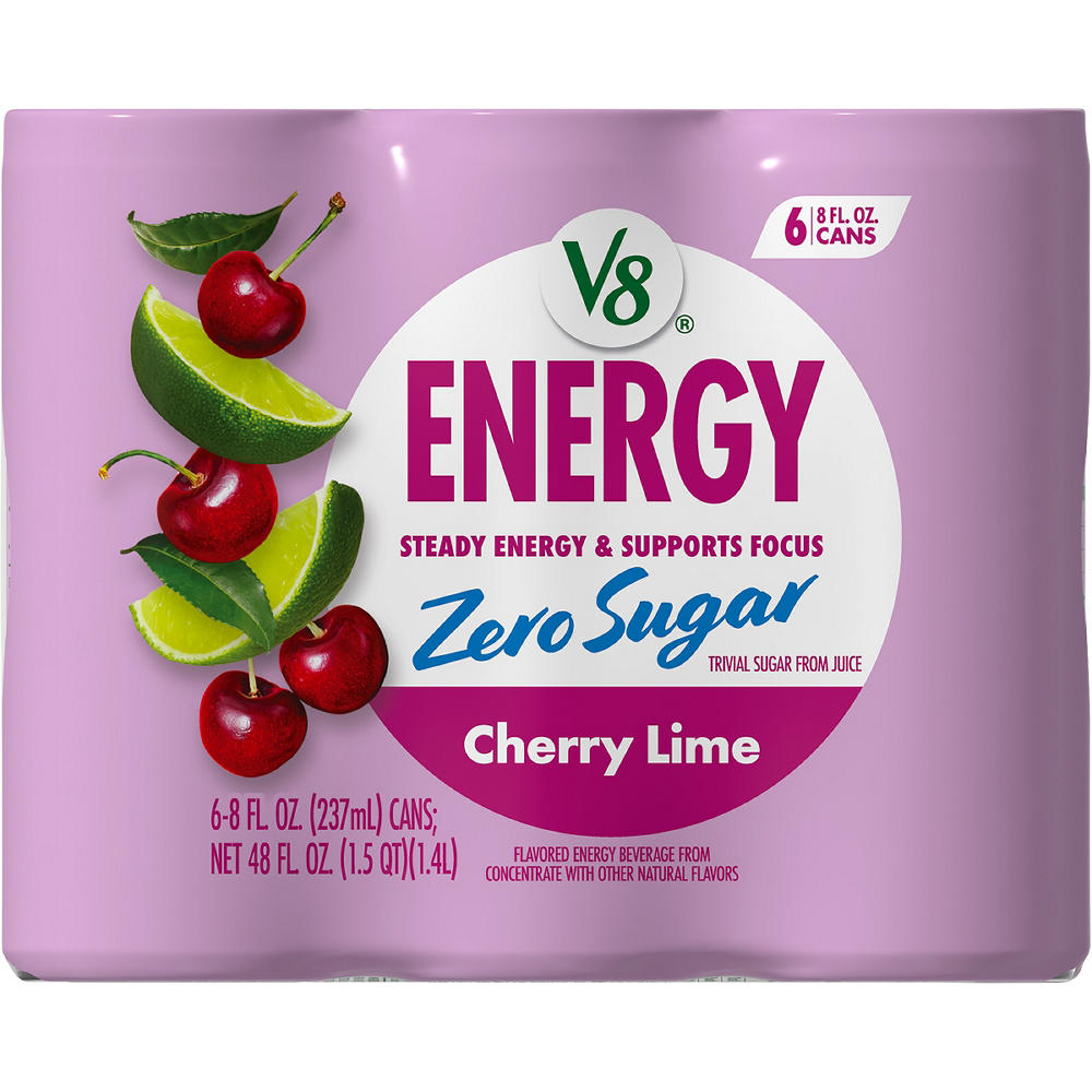 V8 Energy Zero Sugar Cherry Lime 6 pk Cans, 6.00 ea