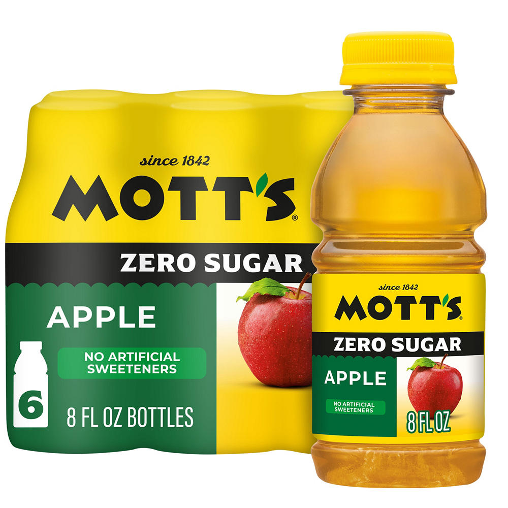Mott's Zero Sugar Apple Juice 6 pk Bottles, 8 oz
