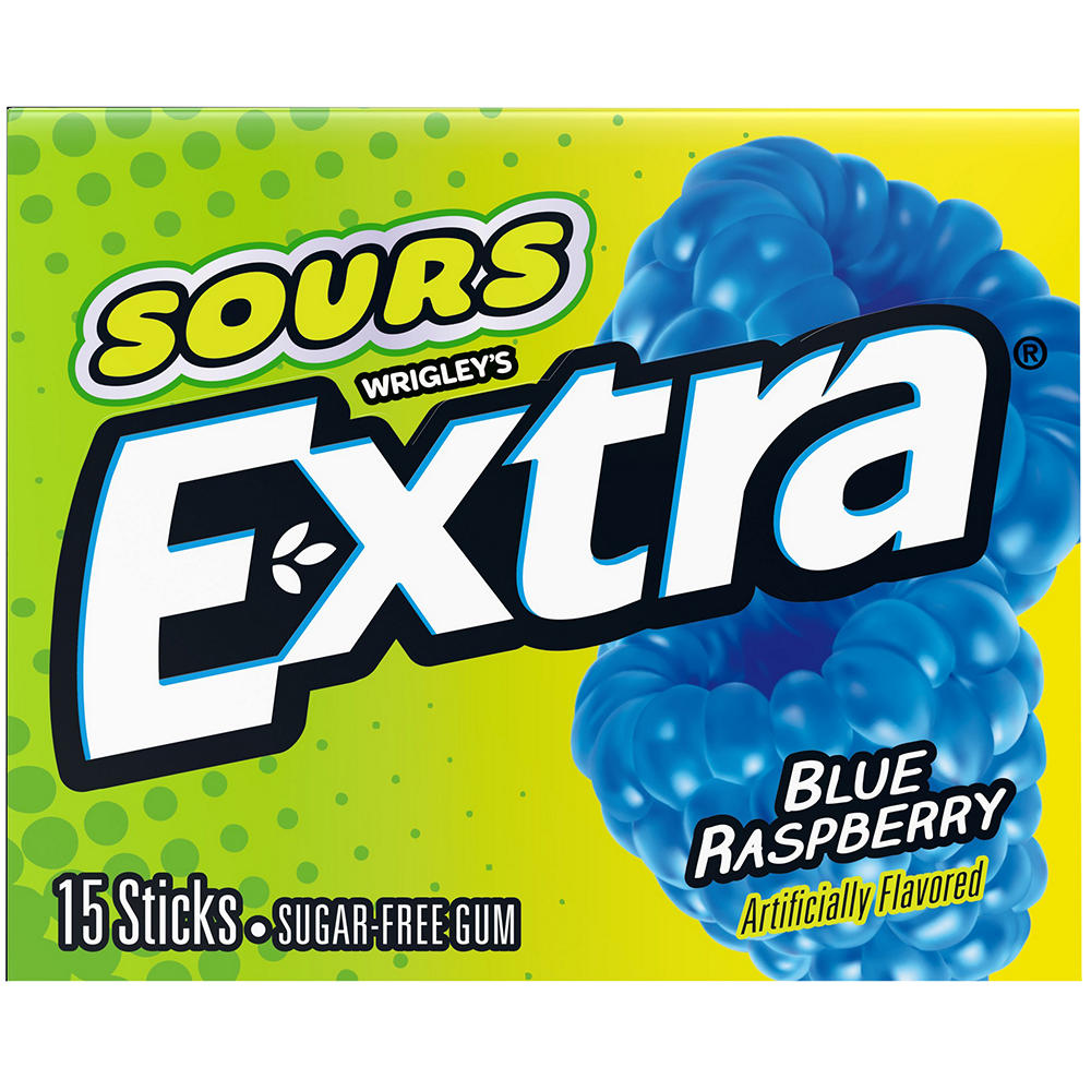 Extra Sour Blue Raspberry Sugar Free Gum, 15 pc