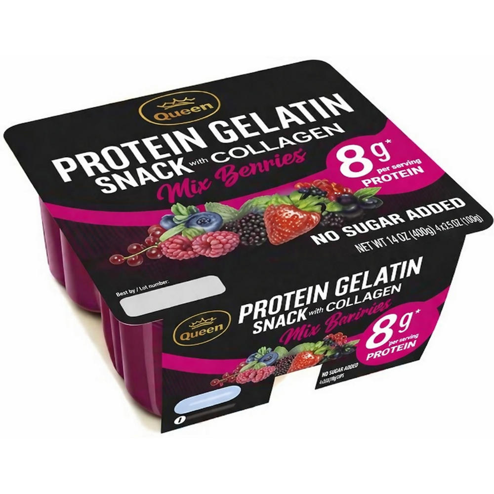 Queen Protein Gelatin Snack 4 pk with Collagen - Mix Berries, 3.5 oz