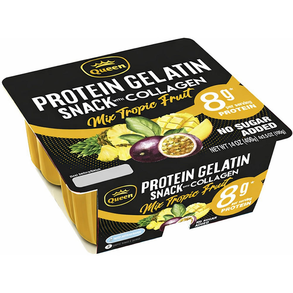 Queen Protein Gelatin Snack 4 pk with Collagen - Mix Tropic Fruit, 3.5 oz