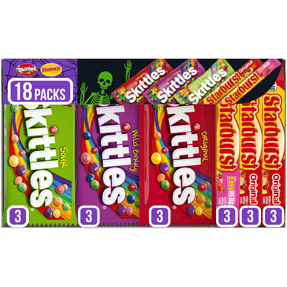 Mars Skittles & Starbusts Chewy Halloween Candy Variety Pack, 18 ct