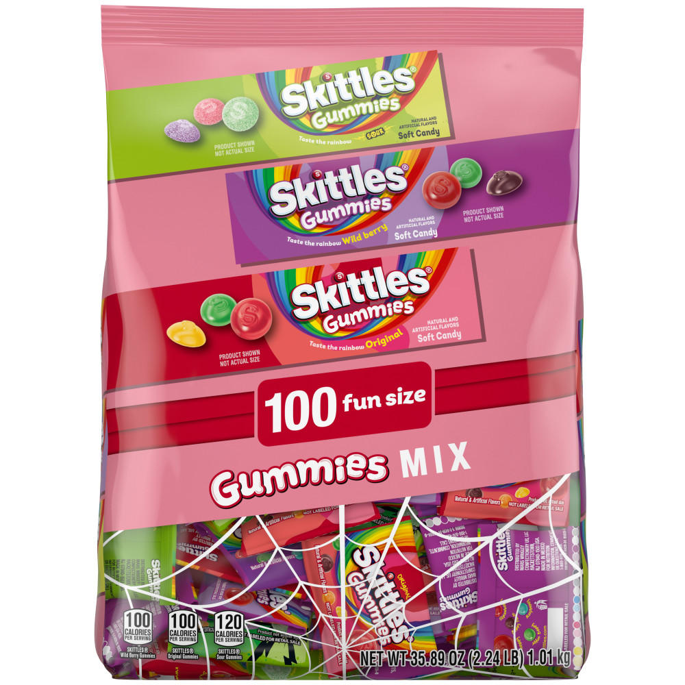Skittles Gummies Mix Halloween Fun Size Bag, 100 pc