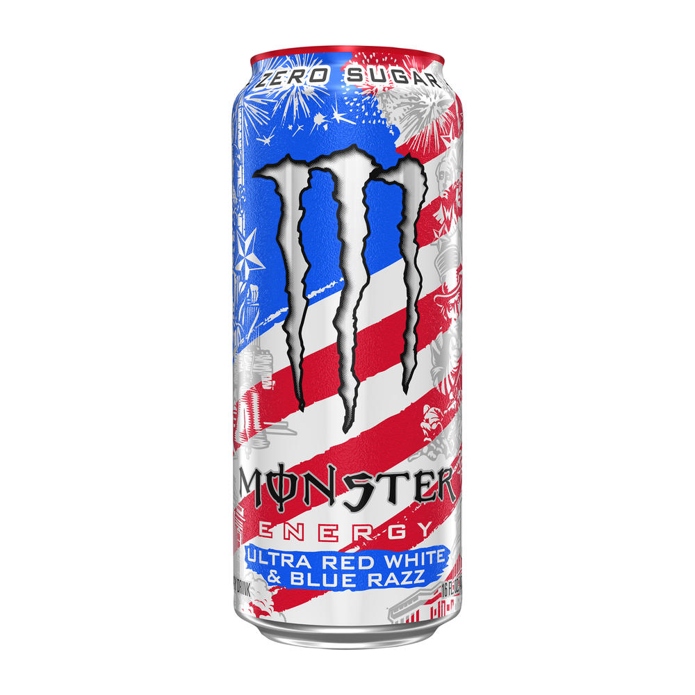 Monster Energy Zero Sugar Ultra Red White & Blue Razz Energy Drink, 16 oz
