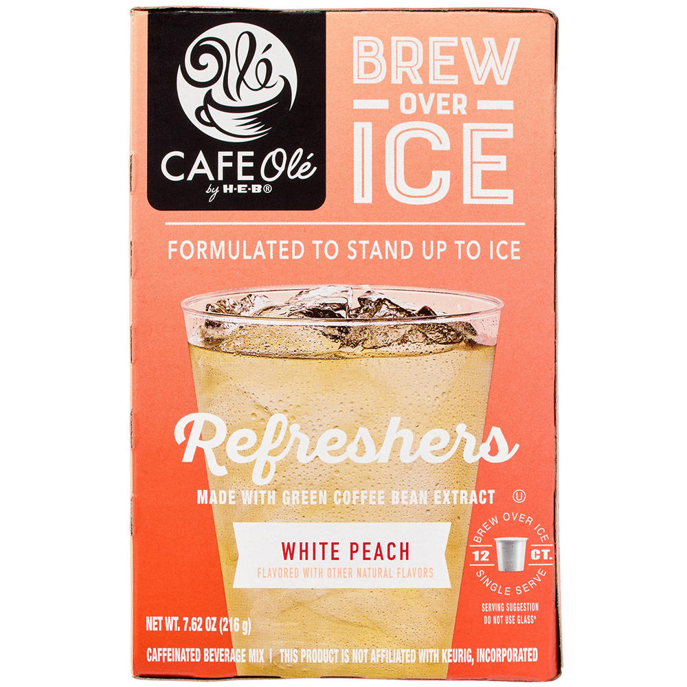 CAFE Olé by H-E-B Brew Over Ice White Peach Refreshers Single Serve Cups, 12 ct