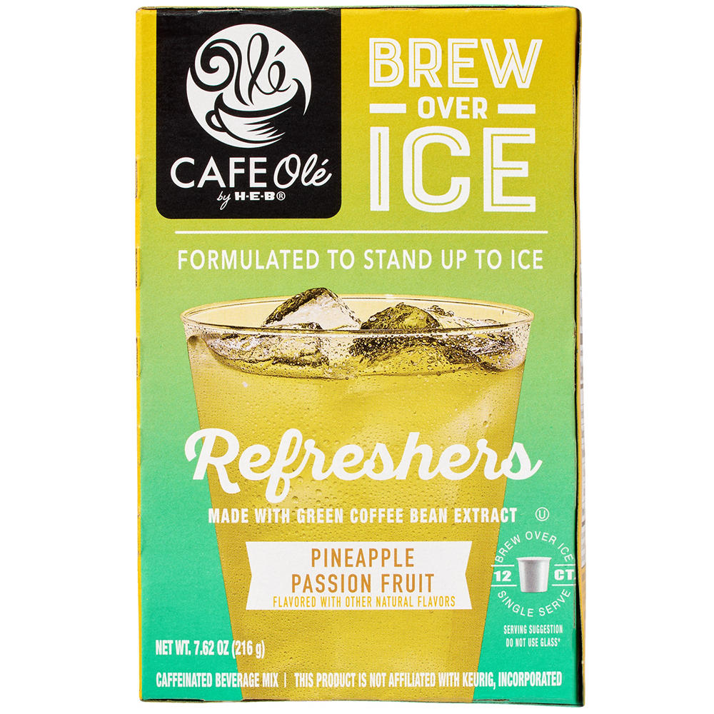 CAFE Olé by H-E-B Brew Over Ice Pineapple Passion Fruit Refreshers Single Serve Cups, 12 ct