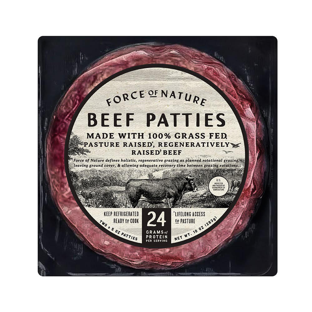 Force of Nature 100% Grass Fed Beef Patties, 10 oz