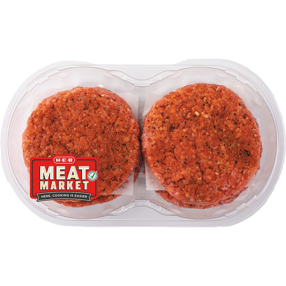 H-E-B Meat Market Beef Steakhouse Seasoned Burger Patties, 4 ct