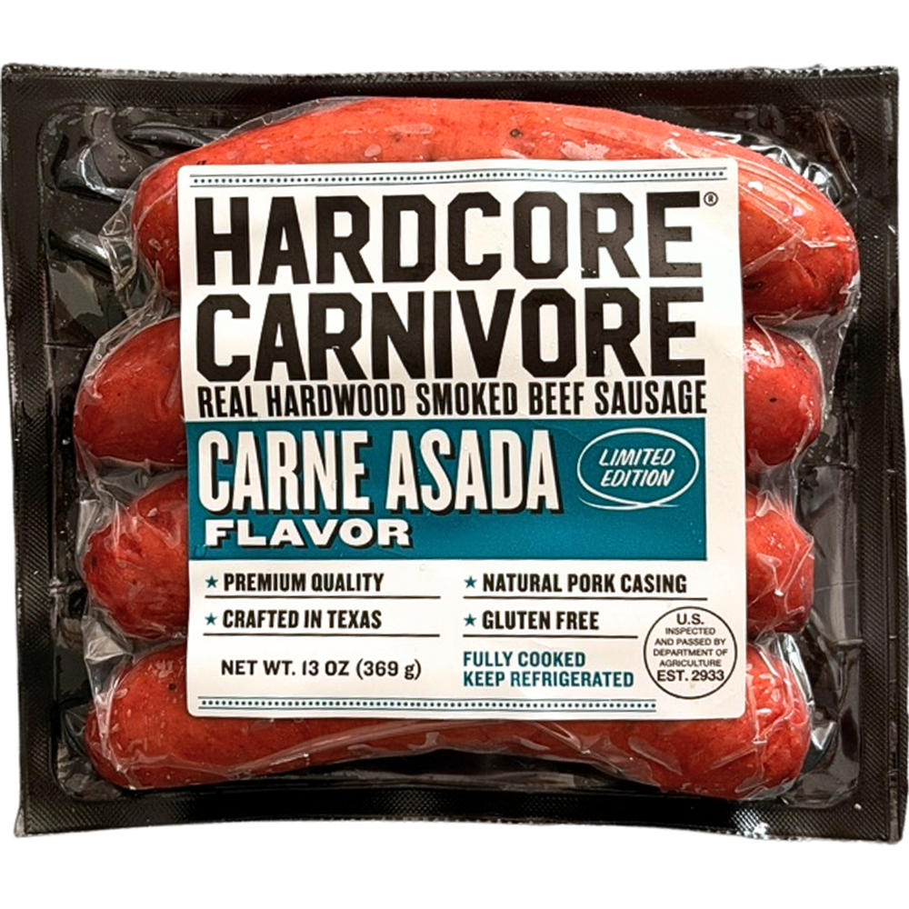 Hardcore Carnivore Carne Asada Hardwood Smoked Beef Sausage, 13 oz