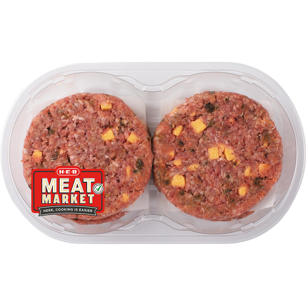 H-E-B Meat Market Beef & Jalapeno Cheddar Burger Patties, 4 ct