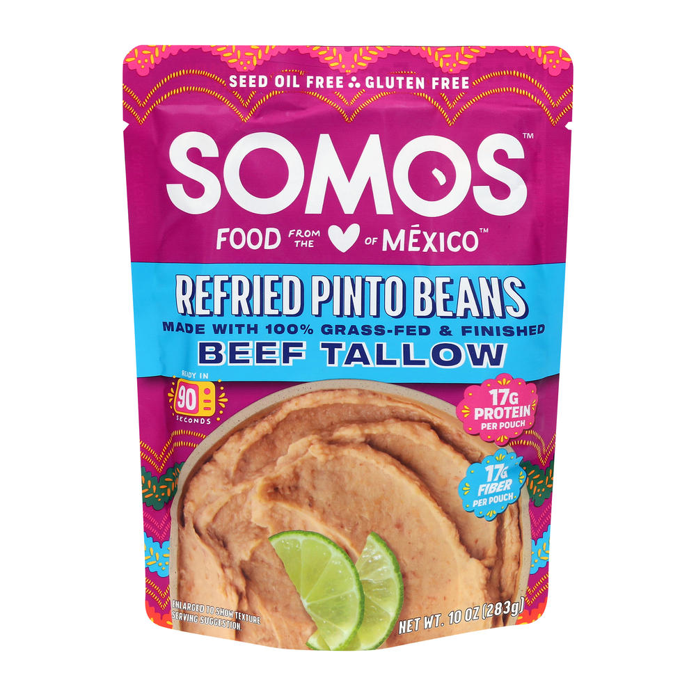 SOMOS Refried Pinto Beans with Grass Fed Beef Tallow, 10 oz