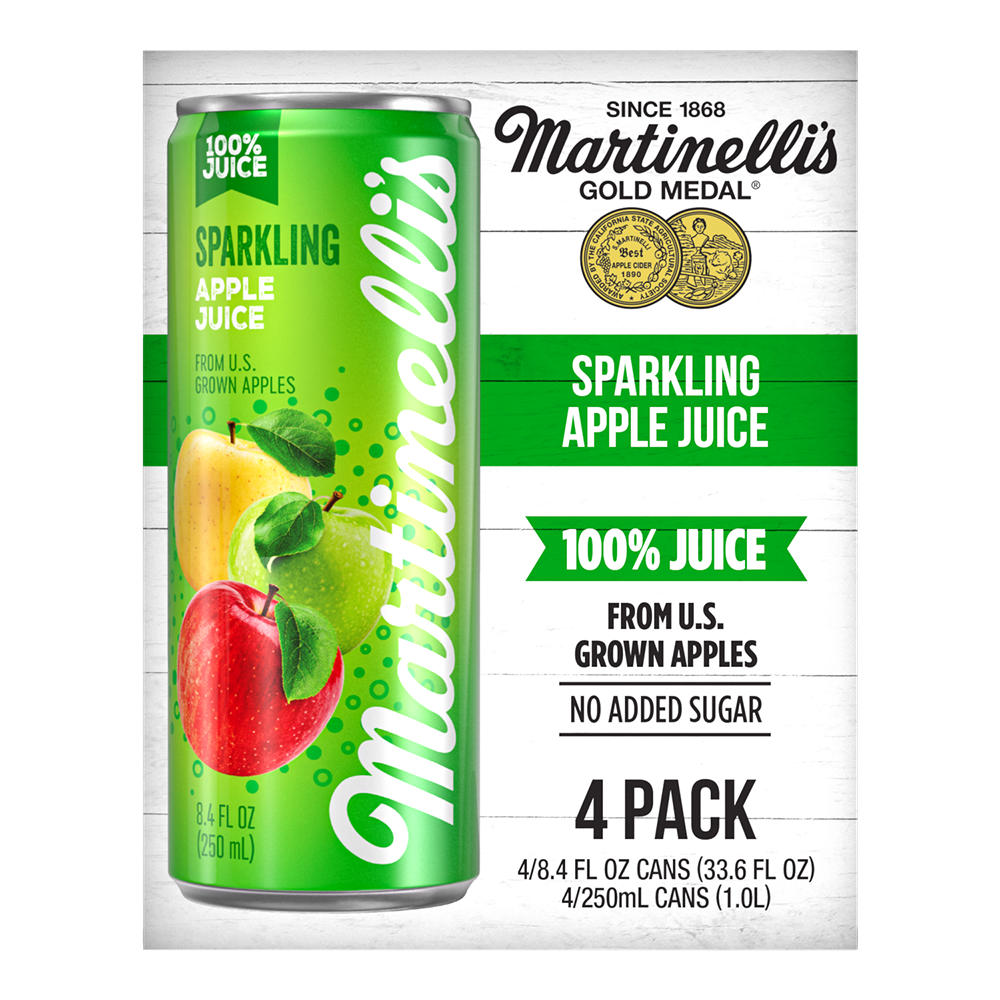Martinelli's Gold Medal No Added Sugar Sparkling Apple Juice 4 pk Cans, 8.4 oz