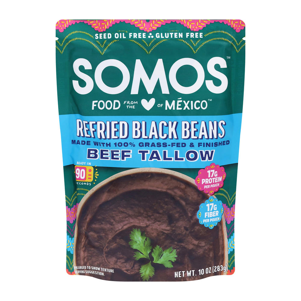 SOMOS Refried Black Beans with Grass Fed Beef Tallow, 10 oz
