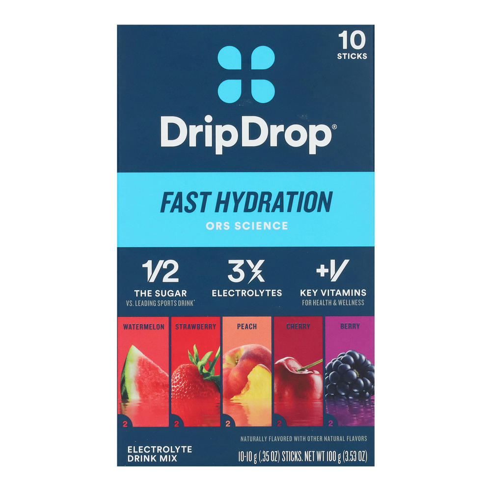 DripDrop Fast Hydration Electrolyte Elecrtolyte Drink Mix Sticks - Variety Pack, 10 ct