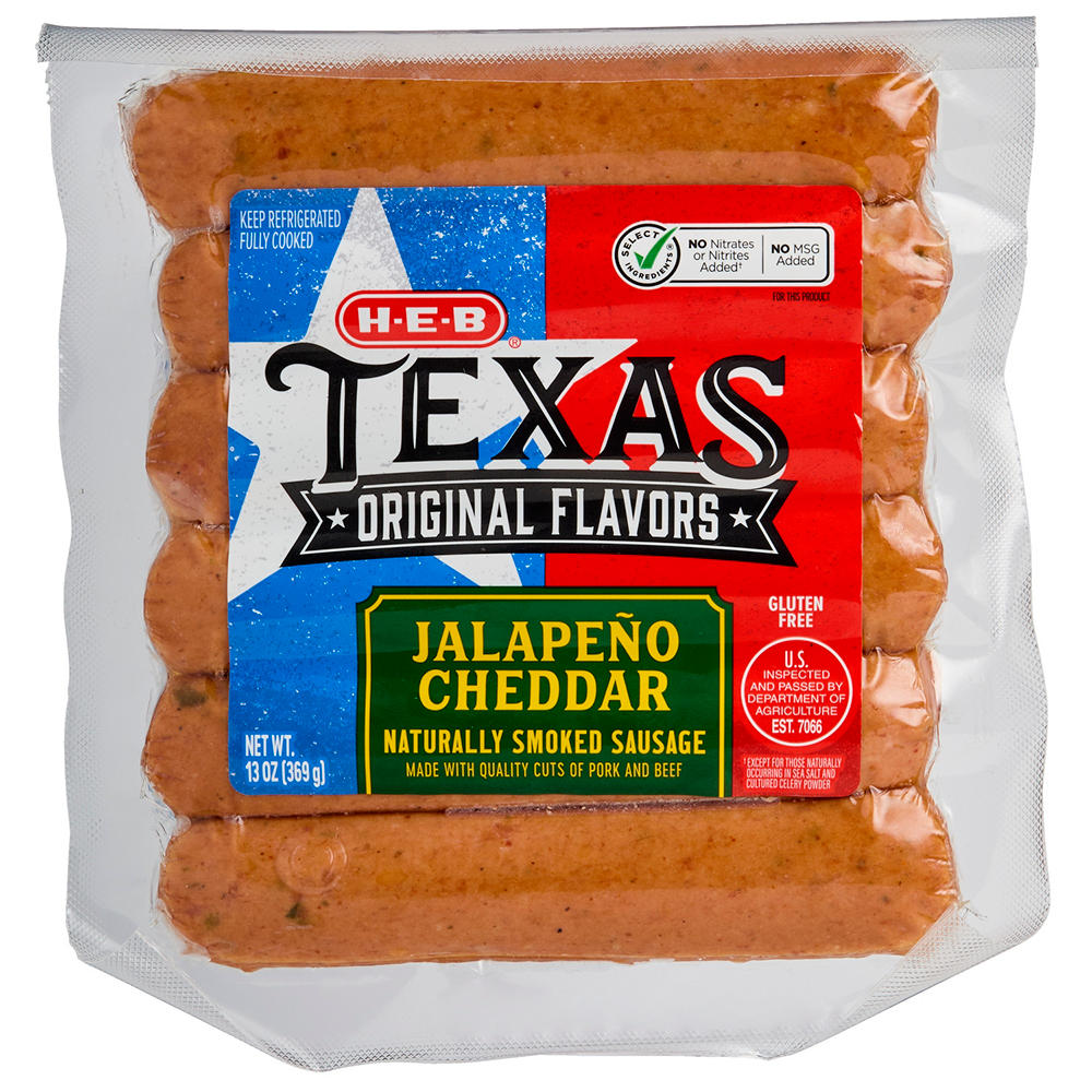 H-E-B Texas Original Flavors Smoked Sausage - Jalapeño Cheddar, 6 ct