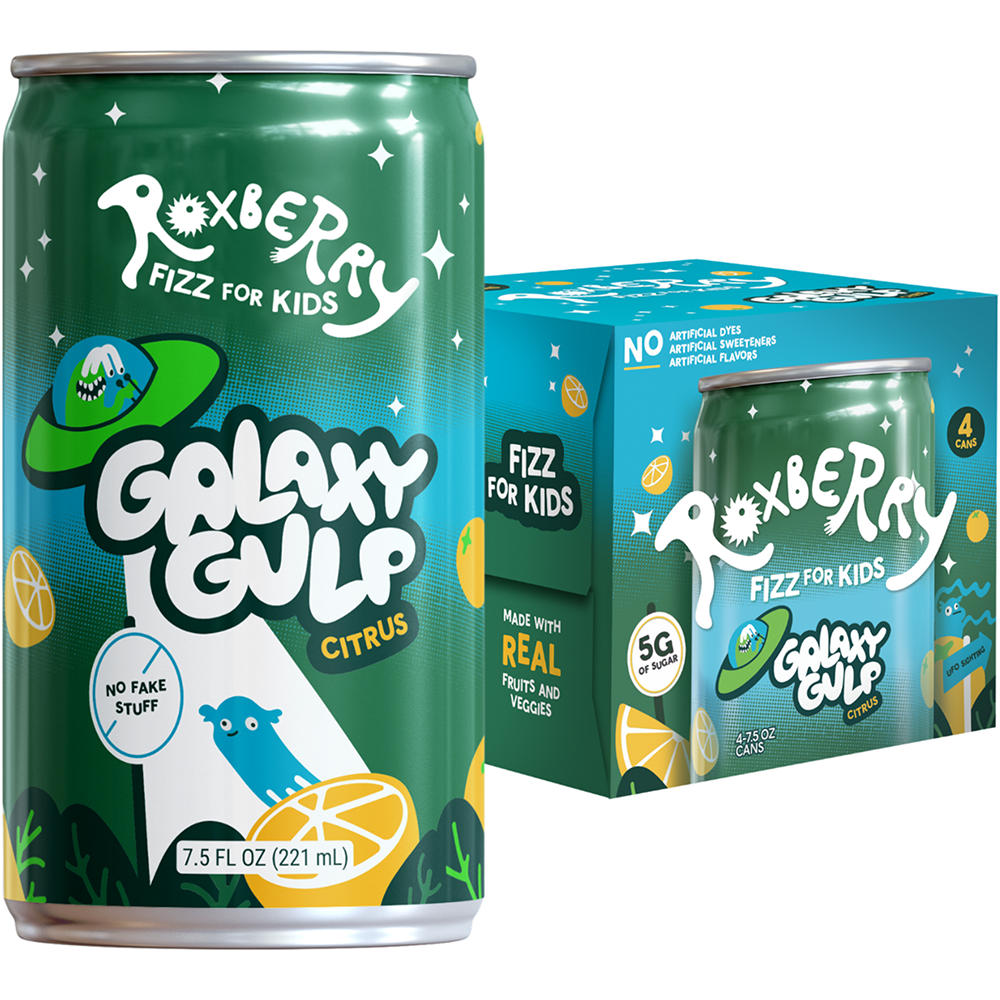 Roxberry Kids Soda - Galaxy Gulp Orange Citrus 4 pk Mini Cans, 7.5 oz