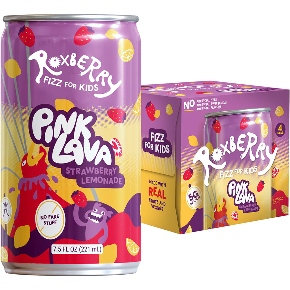 Roxberry Kids Soda - Pink Lava Strawberry Lemonade 4 pk Mini Cans, 7.5 oz