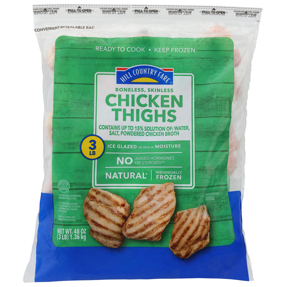 Hill Country Fare Frozen Uncooked Boneless Chicken Thighs, 3 lb