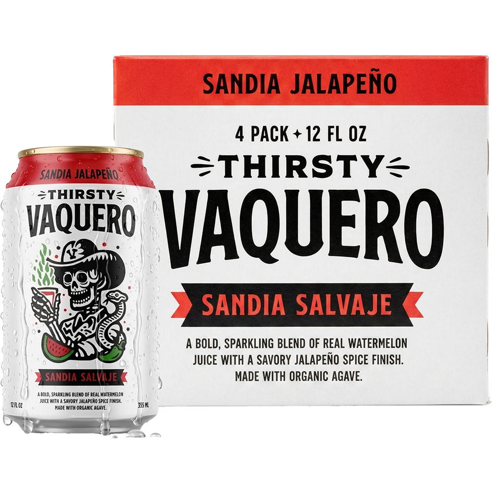 Thirsty Vaquero Sandia Salvaje Mexican-Inspired Soda - Watermelon Jalapeño 4pk Cans, 12 oz