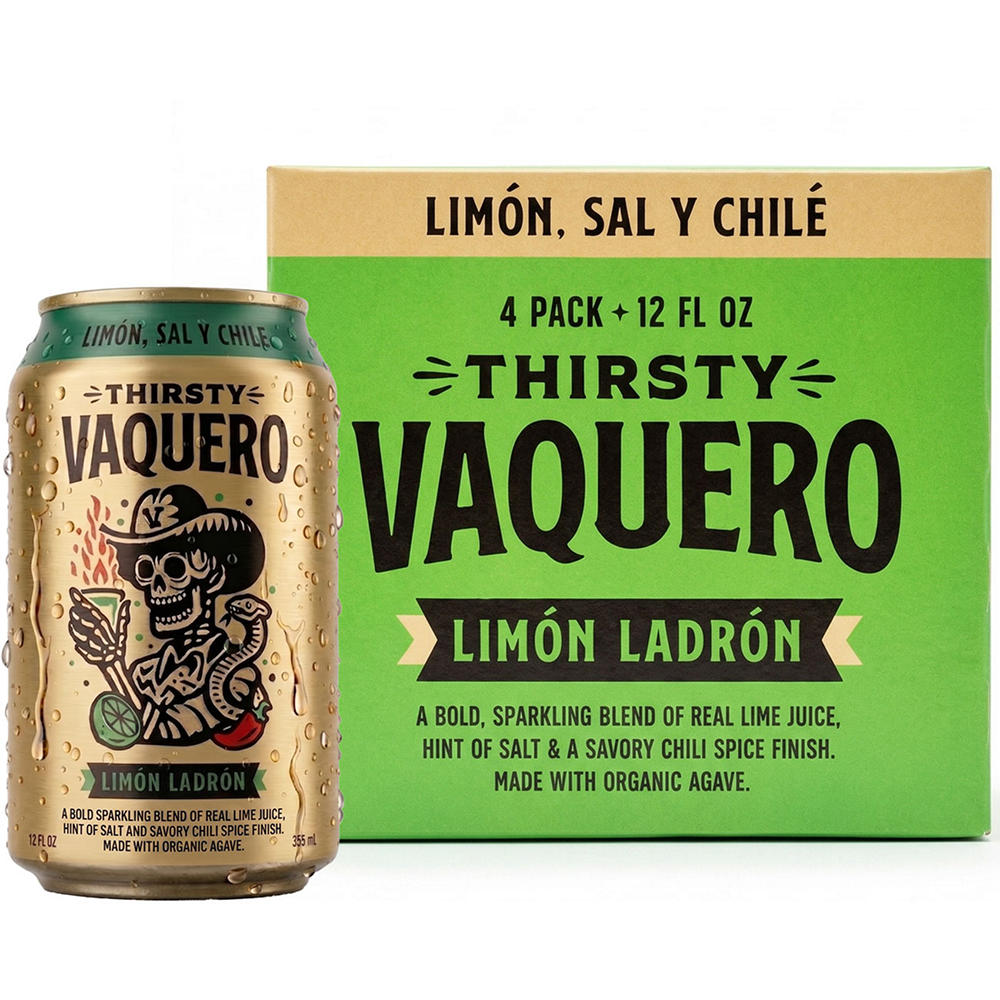 Thirsty Vaquero Limón Ladrón Mexican-Inspired Soda - Lime Salt Chile 4pk Cans, 12 oz